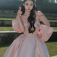 Pink Strapless One Shoulder Satin Waist Puffy Skirt Homecoming Dress R4184