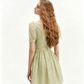 Light Green Floral Embroidered Mini Dress Women With Square Neck And Puff Sleeves R9469