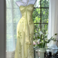 Light green halter neck straps, fitted waist, elegant ball gown R6527