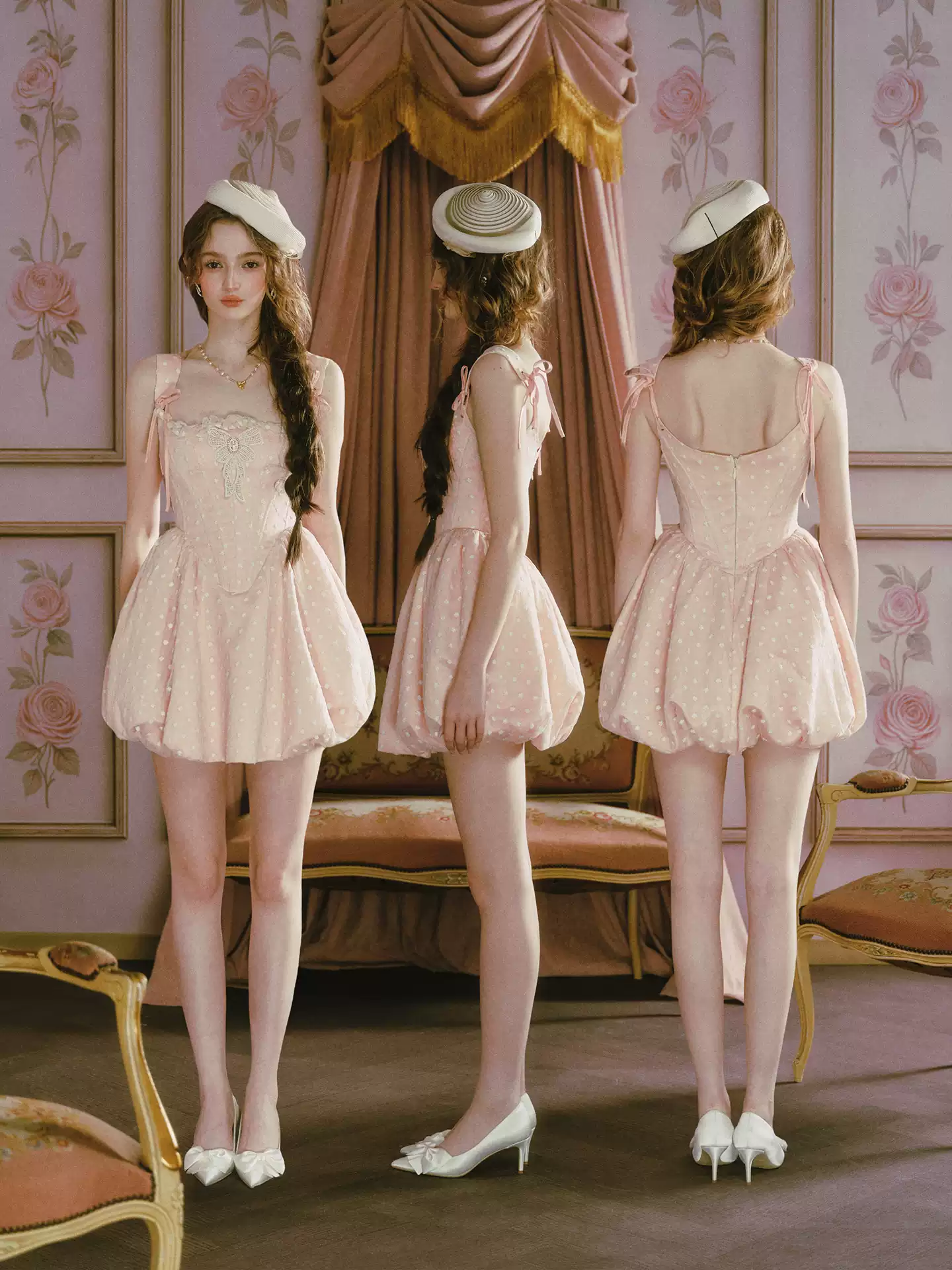 Sweet Pink Corset Mini Dress with Lace Trim & Puff Skirt R9204