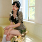 Retro Floral Print Bodycon Dress Women With Puff Sleeves And Bow Detail R9464