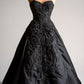 A Line Black Strapless Elegant Evening Gowns Unique Prom Dress     S7230