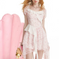 Romantic Pink Floral Dress With Puff Sleeves, Asymmetric Hem And Chiffon Accents R9313