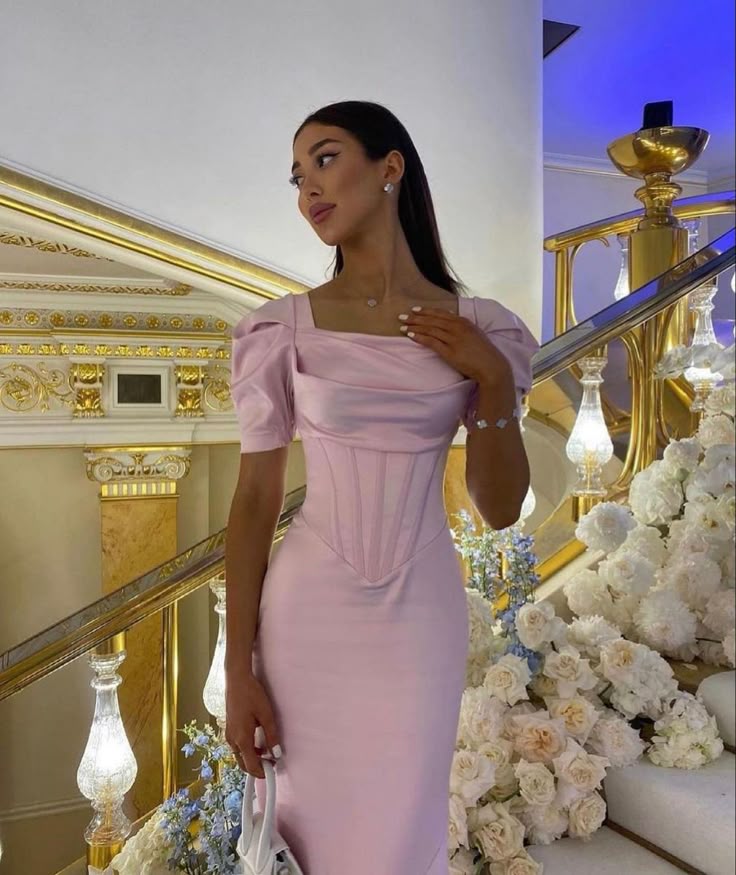 Pink long evening prom dress     S2605