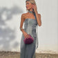 Gray Strapsless Long Prom Evening Dress      S5313