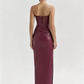 Elegant Pink Satin Strapless Long Dress with Tie Back Detail R9136
