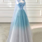 A Line Ombre Tulle Sequin Long Evening Gowns Party Prom Dresses   S6944