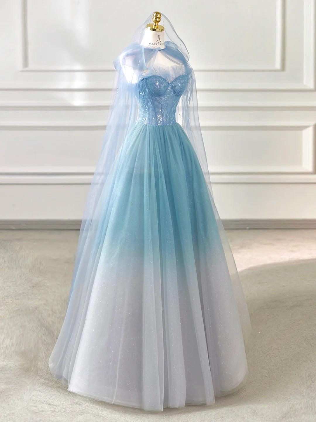 A Line Ombre Tulle Sequin Long Evening Gowns Party Prom Dresses   S6944