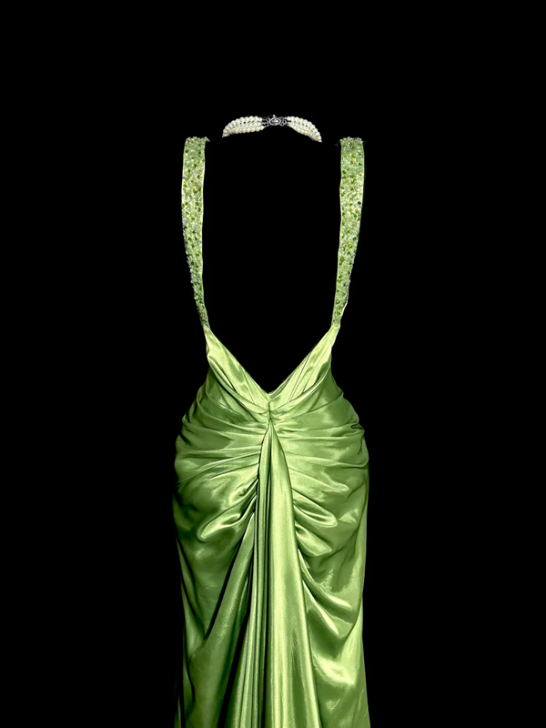 Green fitted bodycon ball gown R6607