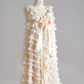 Light apricot halter-neck cake skirt long ball gown R8140