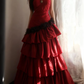 Red strapless, fitted waist, full-skirted ball gown/bridal dress R6687