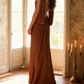 Brown satin backless sexy and elegant long ball gown R6727