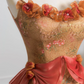 Orange strapless classic floral pattern fitted waist bodycon long ball gown R8227