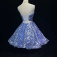 Blue suspender sequined backless waist A-line puffy princess dress homecoming dress R4955