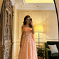 Light yellow off-the-shoulder fitted long ball gown, bridal dress R8598