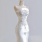 White strapless, fitted, bodycon long ball gown/bridal dress R8192
