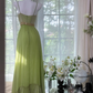 Gray-green halter-neck high-waisted long elegant ball gown R7641
