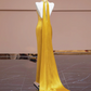 Light blue and yellow spliced cheongsam sexy long ball gown R8335