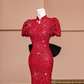 Red puff-sleeved, fitted waist, bodycon, sexy long ball gown/bridal dress R8392