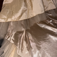 Champagne-colored strapless, fitted waist, asymmetrical hem ball gown R7046