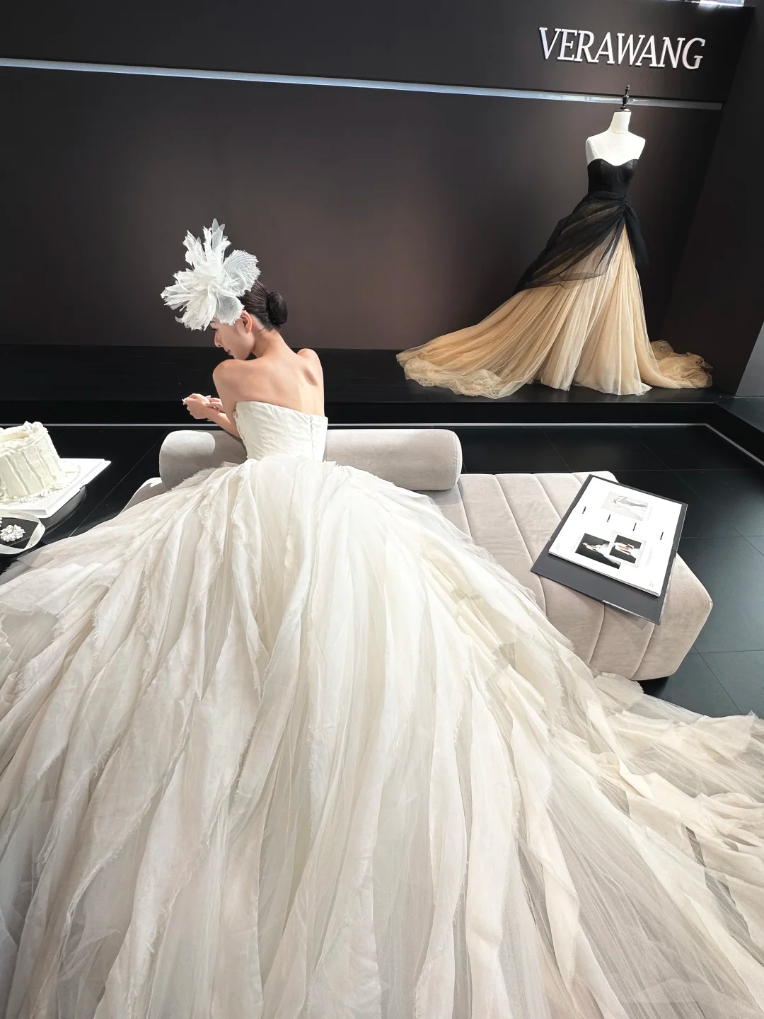 White retro tube top waist puffy skirt long dress bridal dress R6048