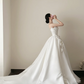 White strapless, waist-cinched, full-skirted floor-length prom gown R7953