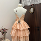 Pink tube top waist slim cake skirt homecoming dress R4305