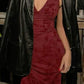 Burgundy V Neck Long Evening Dresses Prom Gown     S6961