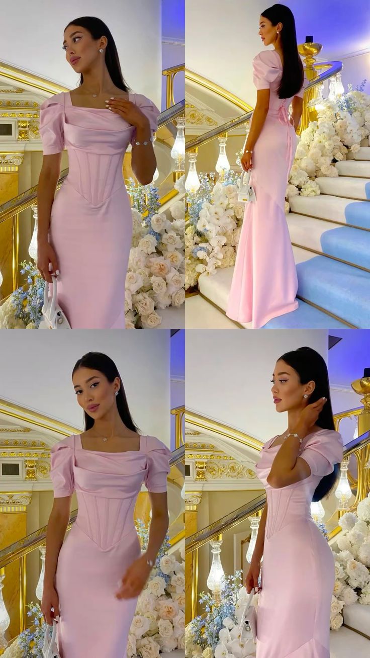 Pink long evening prom dress     S2605