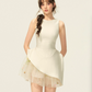 White Sleeveless Peplum Dress with Sheer Embroidered Tulle Underskirt R9220