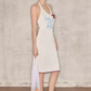 Fairycore White Knitted Halter Dress With "Woo Ha" Embroidery And Bodycon Fit R9280