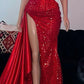 Sleeveless Sequins High Slit Mermaid Prom Dress with Satin Train Formal Dress        S7170