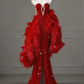 Red Strapless Fitted-Waist Sequin Ruched Sexy Prom Dress R6487