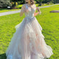 Lace Long Prom Dresses, Light Champagne Lace Formal Evening Dresses, Champagne Ball Gown   S5361