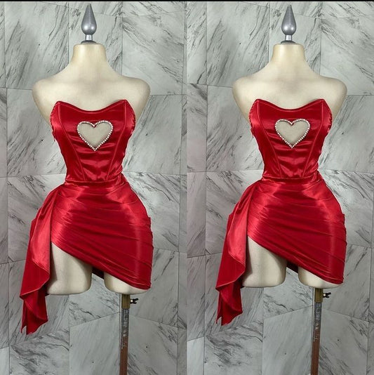 Red Short Party Dress, Birthday Outfits, Homecoming Dress    S6986