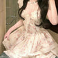 Sweet floral print princess-style short dress with flutter sleeves and a fitted waist R9070