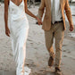 Column Spaghetti Straps V Neck Sleeveless Wedding Dress Formal Women's Dresses        S6965