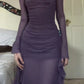 Purple Chiffon Halter Long Evening Dresses Prom Gown     S6958