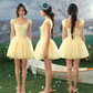 Romantic Princess Tulle Mini Dress Sweetheart Neck Lace Trim 3D Flower Applique Satin R9192