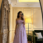Light yellow off-the-shoulder fitted long ball gown, bridal dress R8598