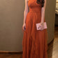 A-line Burnt Orange Tulle Modest Formal Long Women Evening Prom Dresses         S5369