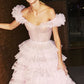 Princess A-Line Off the Shoulder Pink Tulle Prom Evening Dresses        S7112