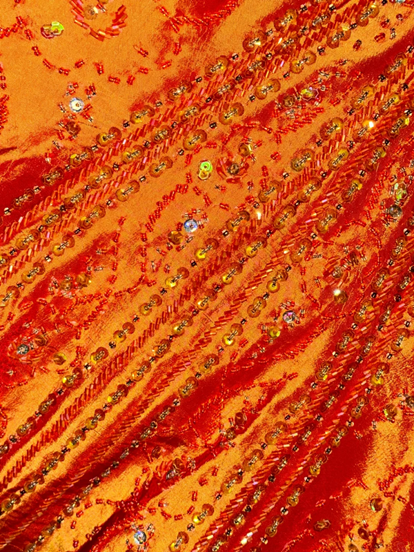 Orange halter-neck fitted long ball gown R7006