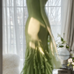 Light green halter-neck fitted long ball gown R7682