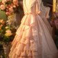 Pink square neckline fitted waist ball gown/bridal dress R7259