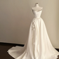 White strapless, waist-cinched, full-skirted floor-length prom gown R7953