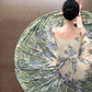 Light green halter-neck fitted floral maxi skirt ball gown R8051