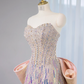 Silver strapless fitted long ball gown, bridal dress R9033