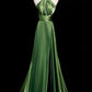Modest Simple Green Split Front Evening Dresses A-Line Princess Prom Gown     S6949