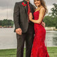 Burgundy Mermaid Lace Sequins Prom Dress     S5059